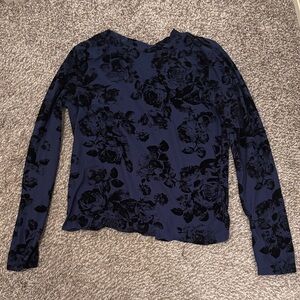 Floral Velvet Long Sleeve Top - Blue